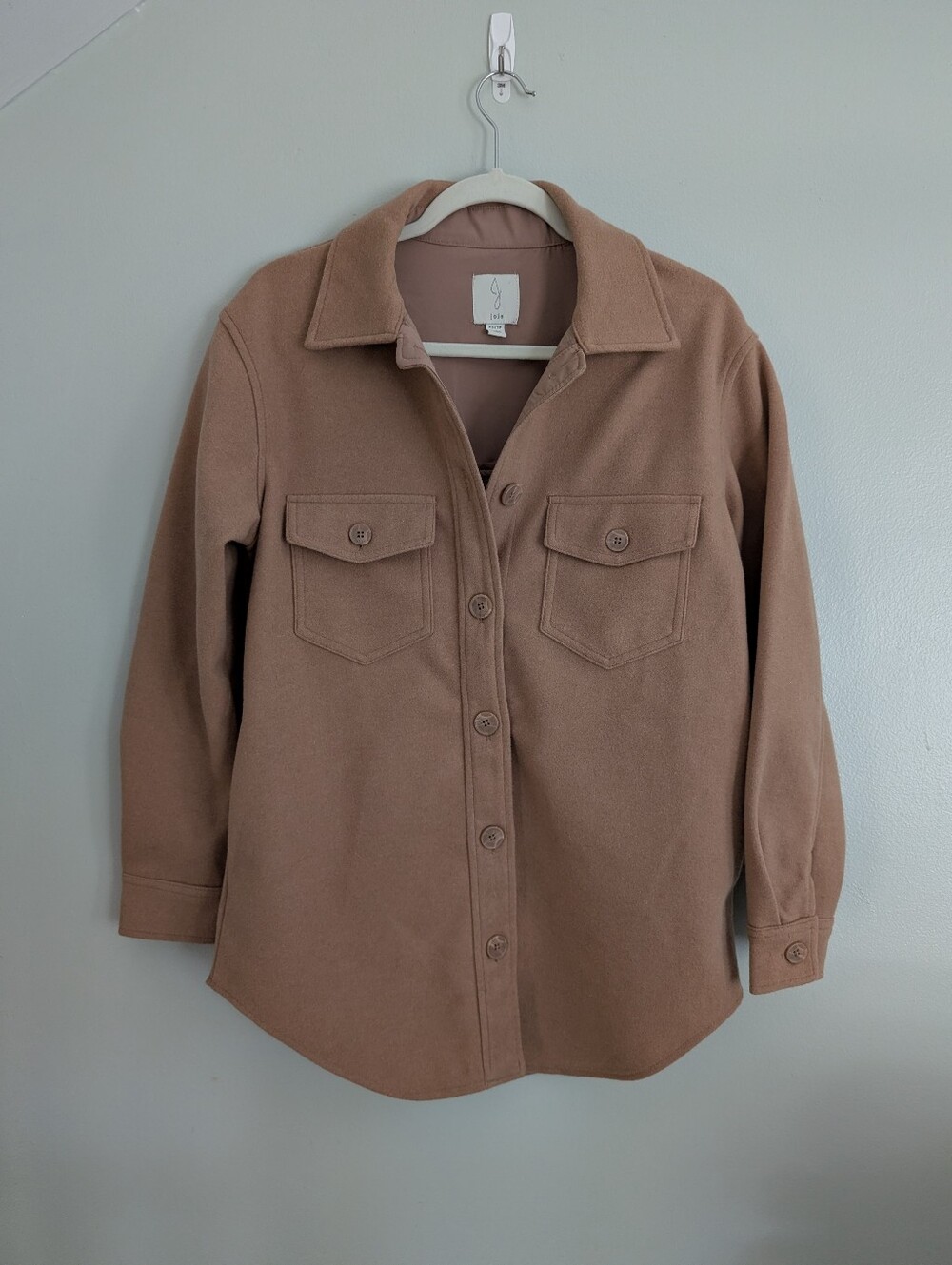 Joie Woven‎ Button-Front Shacket in Camel Beige Sz XS Sturdy Warm Minimalist